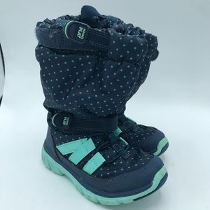 Stride Rite Made2Play Sneaker Snow Boots Teal Navy Blue Polka Dot Girls Size 8.5
